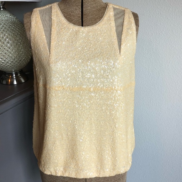 7 For All Mankind Sequin Top with Sheer Panels - Picture 1 of 8